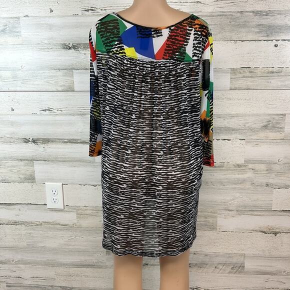 Ali Miles Tunic Top XL Multi Color Retro Geometric Loud Art To Wear Semi Sheer - Picture 4 of 10